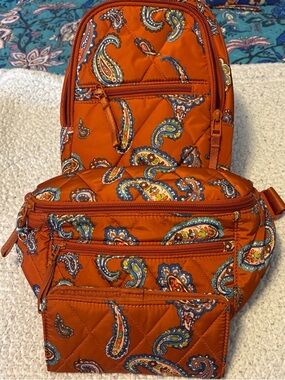 Vera BradleyQuilted Orange Paisley Crossbody Bag, matching Fanny pack/wallet